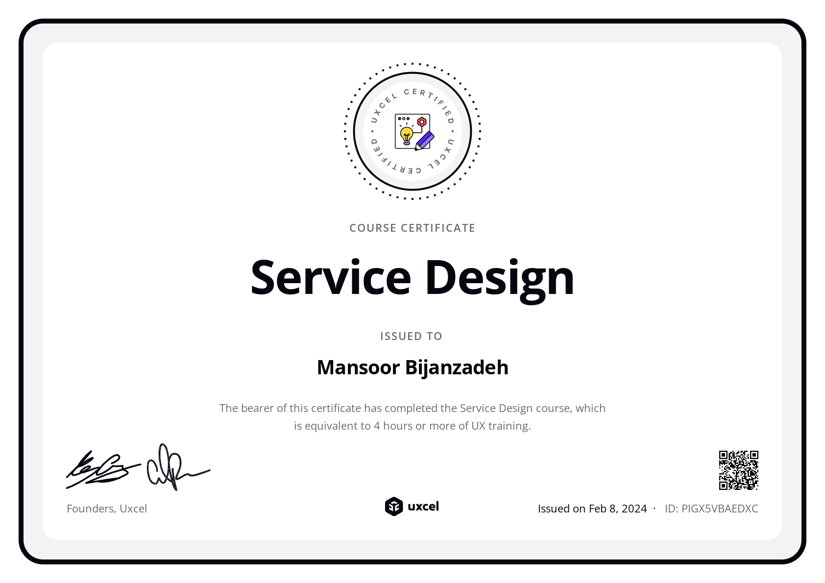 Mansoor Bijanzadeh's certificate